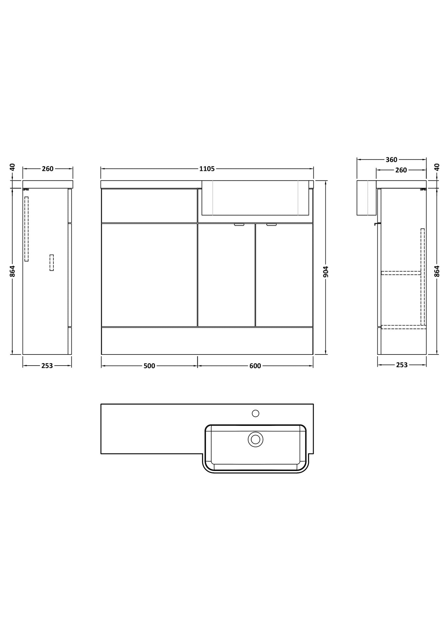 Hudson Reed 1100mm Combination Unit & Right Hand Semi Recessed Basin