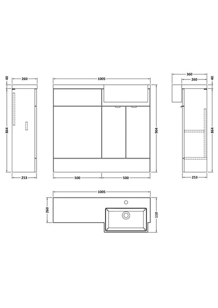 Hudson Reed 1000mm Combination Unit & Right Hand Semi Recessed Basin
