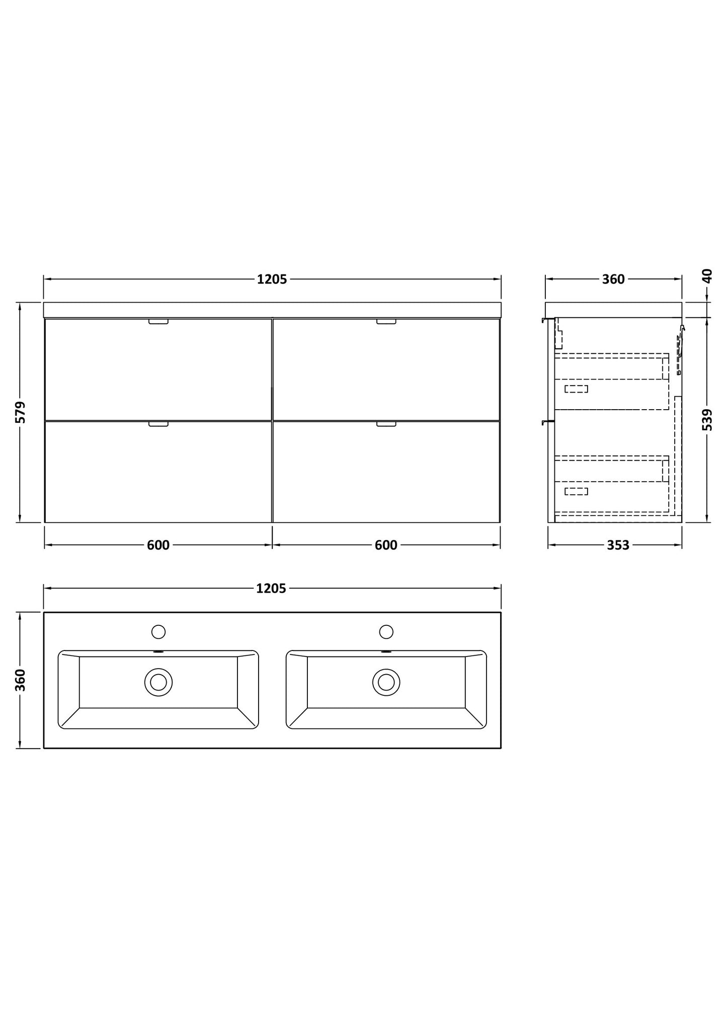 Hudson Reed 1200mm Vanity Unit & Double Ceramic Basin