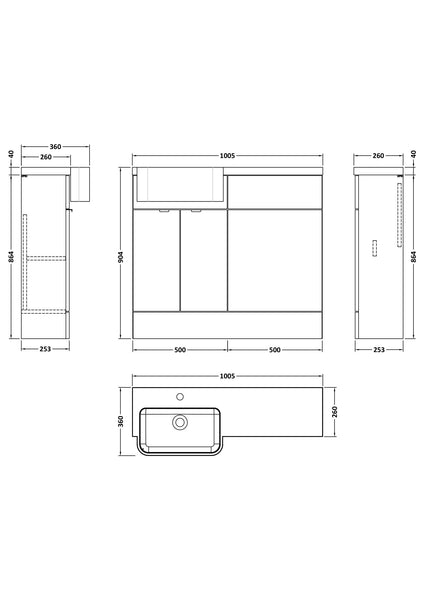 Hudson Reed 1000mm Combination Unit & Left Hand Semi Recessed Basin