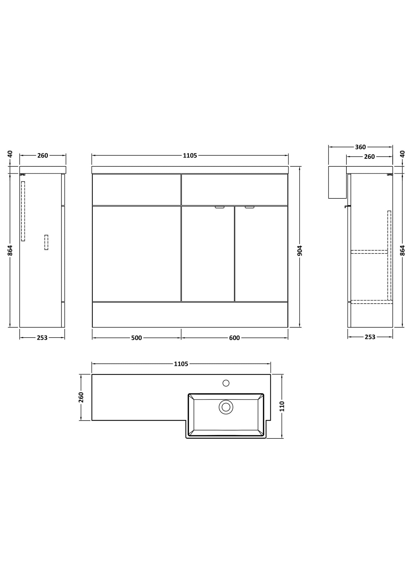 Hudson Reed 1100mm Combination Unit & Right Hand Semi Recessed Basin