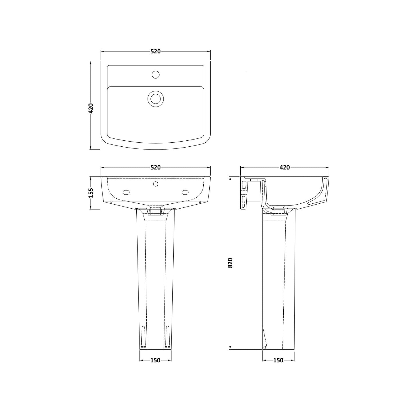 NUIE 520mm Basin & Pedestal