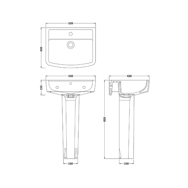 NUIE 520mm Basin & Pedestal