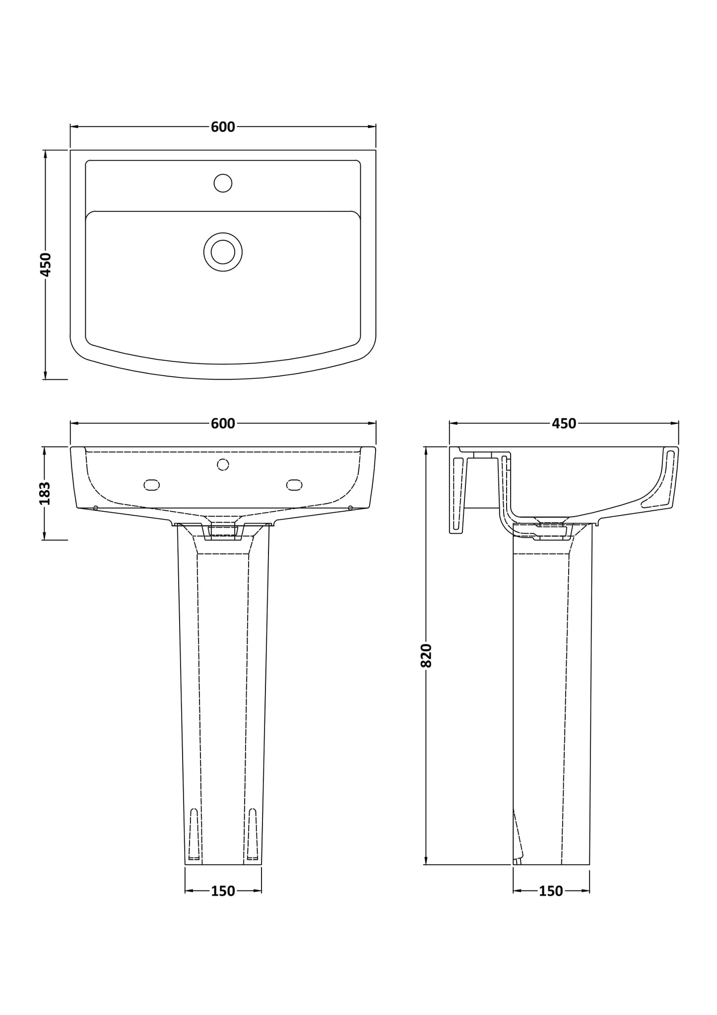 NUIE 600mm Basin & Pedestal