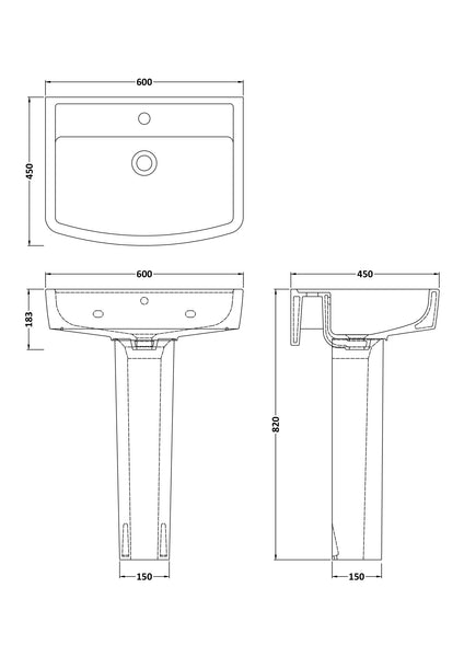 NUIE 600mm Basin & Pedestal