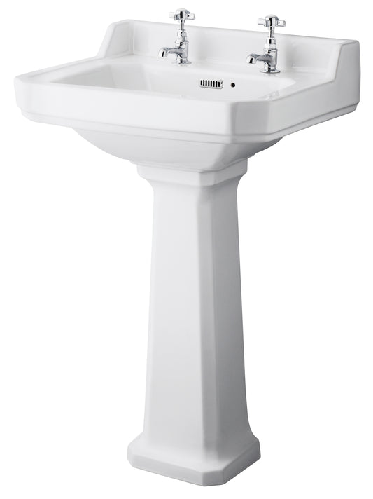 Hudson Reed 560mm Basin & Pedestal (2 Tap Hole)