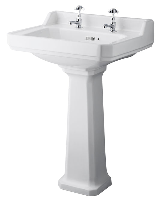 Hudson Reed 600mm Basin & Pedestal (2 Tap Hole)