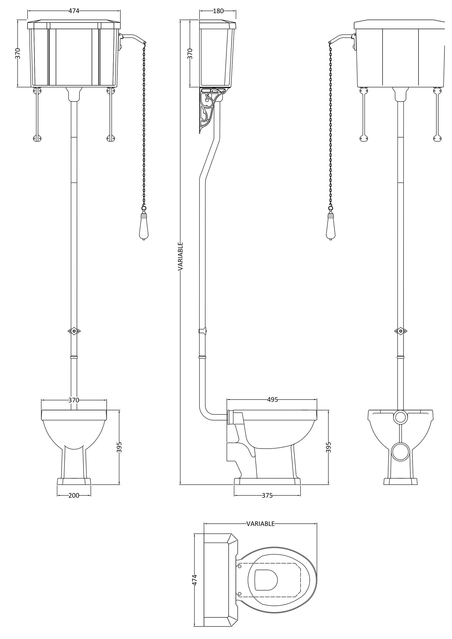 Hudson Reed High Level Pan, Cistern & Flush Pipe Kit