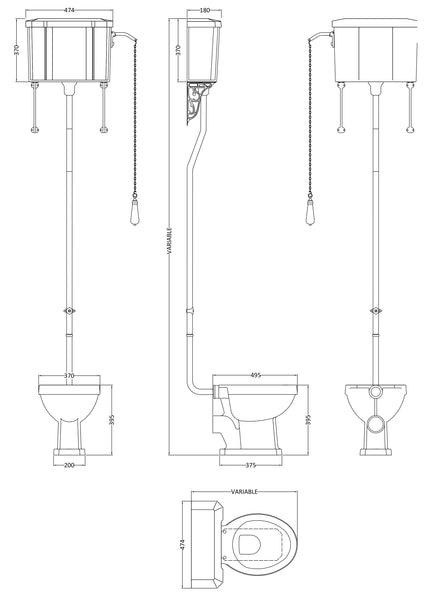 Hudson Reed High Level Pan, Cistern & Flush Pipe Kit