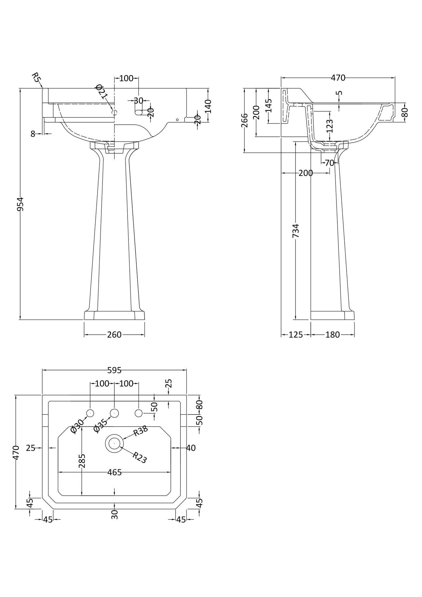 Hudson Reed 600mm 3TH Basin & Comfort Height Ped
