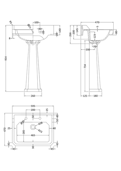 Hudson Reed 600mm 2TH Basin & Comfort Height Ped