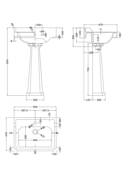 Hudson Reed 600mm 1TH Basin & Comfort Height Ped