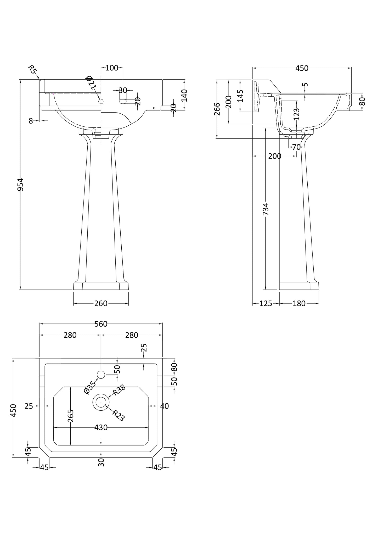 Hudson Reed 560mm 1TH Basin & Comfort Height Ped