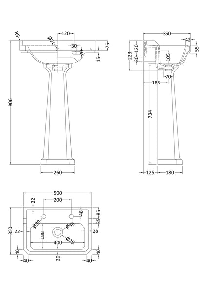 Hudson Reed 500mm 2TH Basin & Comfort Height Ped