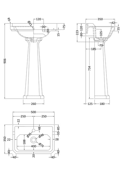 Hudson Reed 500mm 1TH Basin & Comfort Height Ped