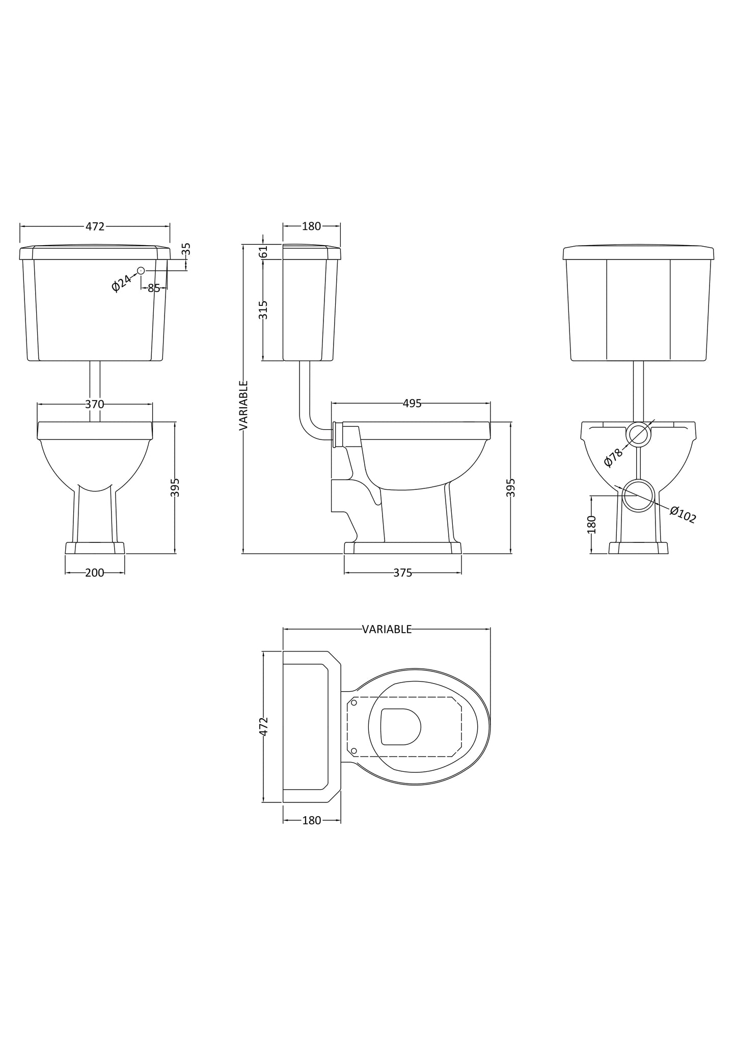NUIE Low Level Pan, Cistern & Flush Pipe Kit