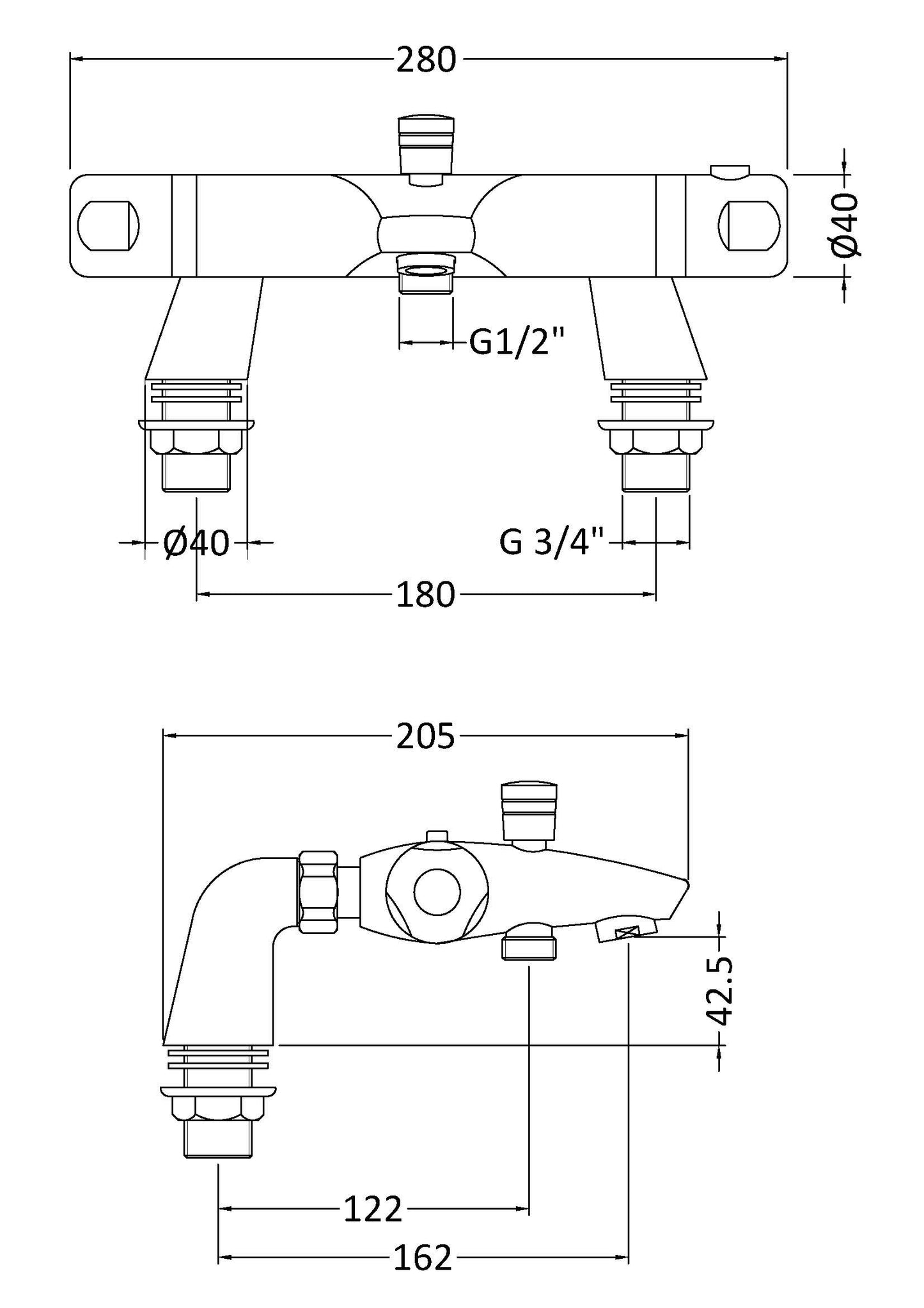 NUIE Thermostatic Bath Shower Mixer