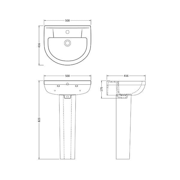 NUIE 500mm Basin & Pedestal