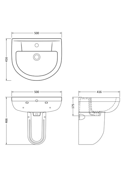 NUIE 500mm Basin & Semi Pedestal