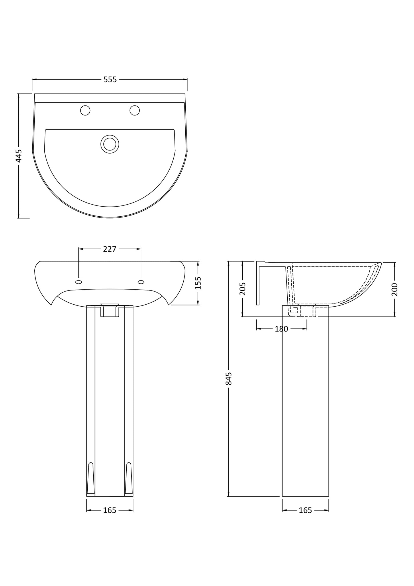 NUIE 550mm 2TH Basin & Pedestal