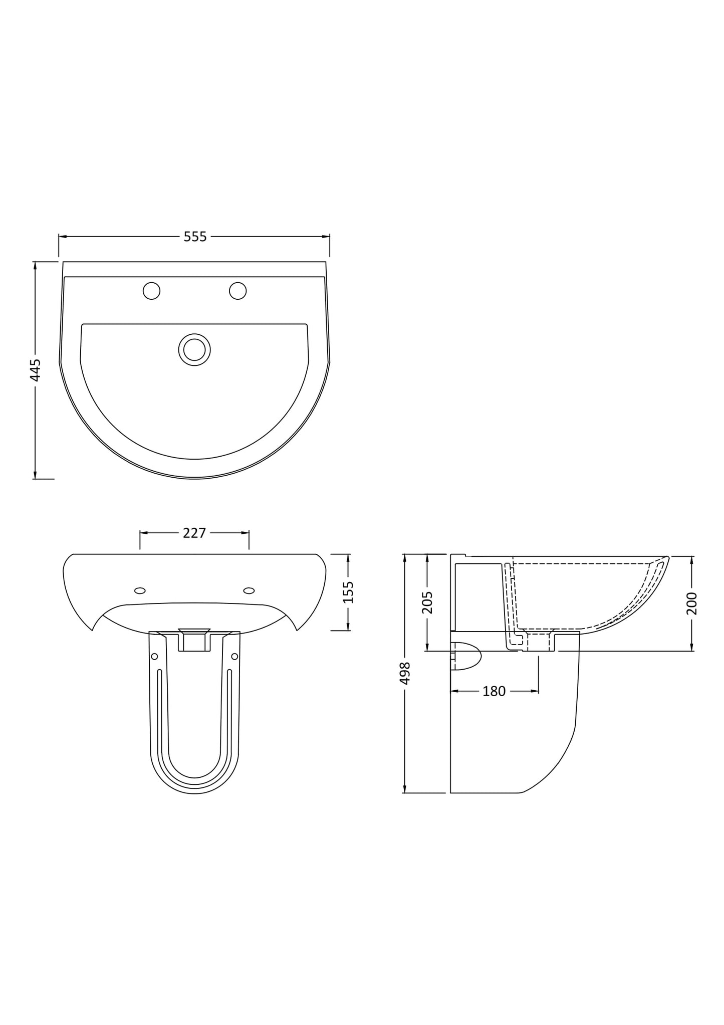 NUIE 550mm Basin 2TH & Semi Pedestal
