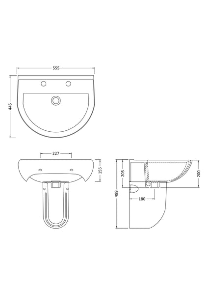 NUIE 550mm Basin 2TH & Semi Pedestal