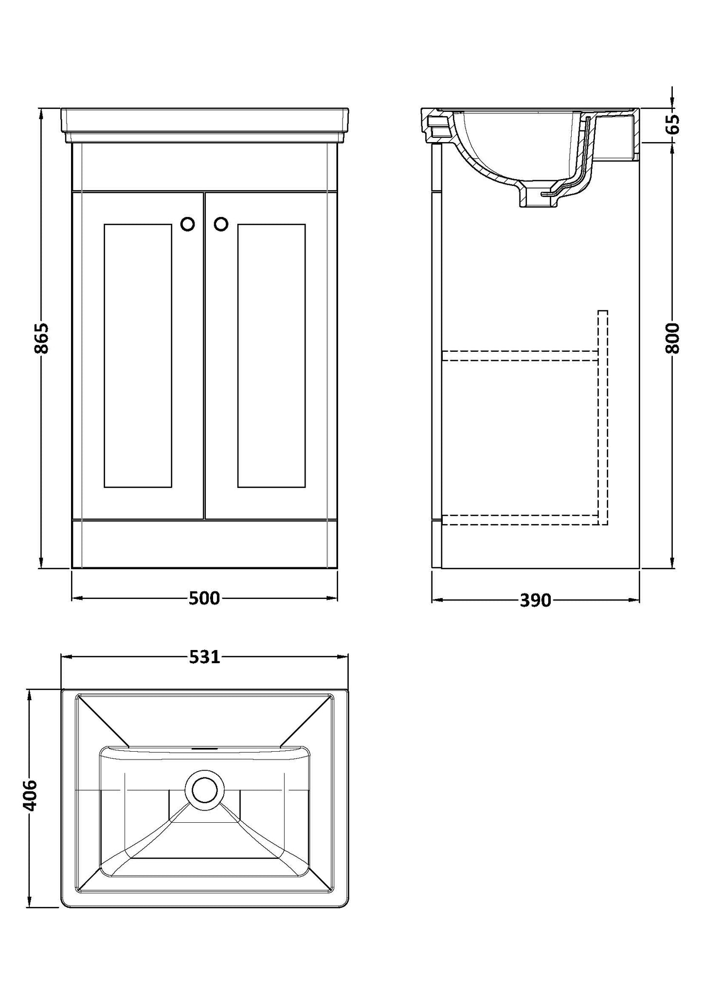 NUIE 500mm Floor Standing 2 Door Vanity & Basin 0TH