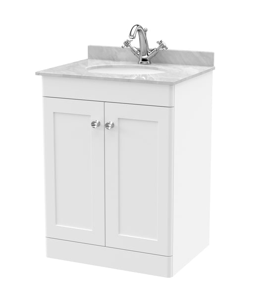 NUIE 600mm Floor Standing 2 Door Vanity & Marble Top 1TH