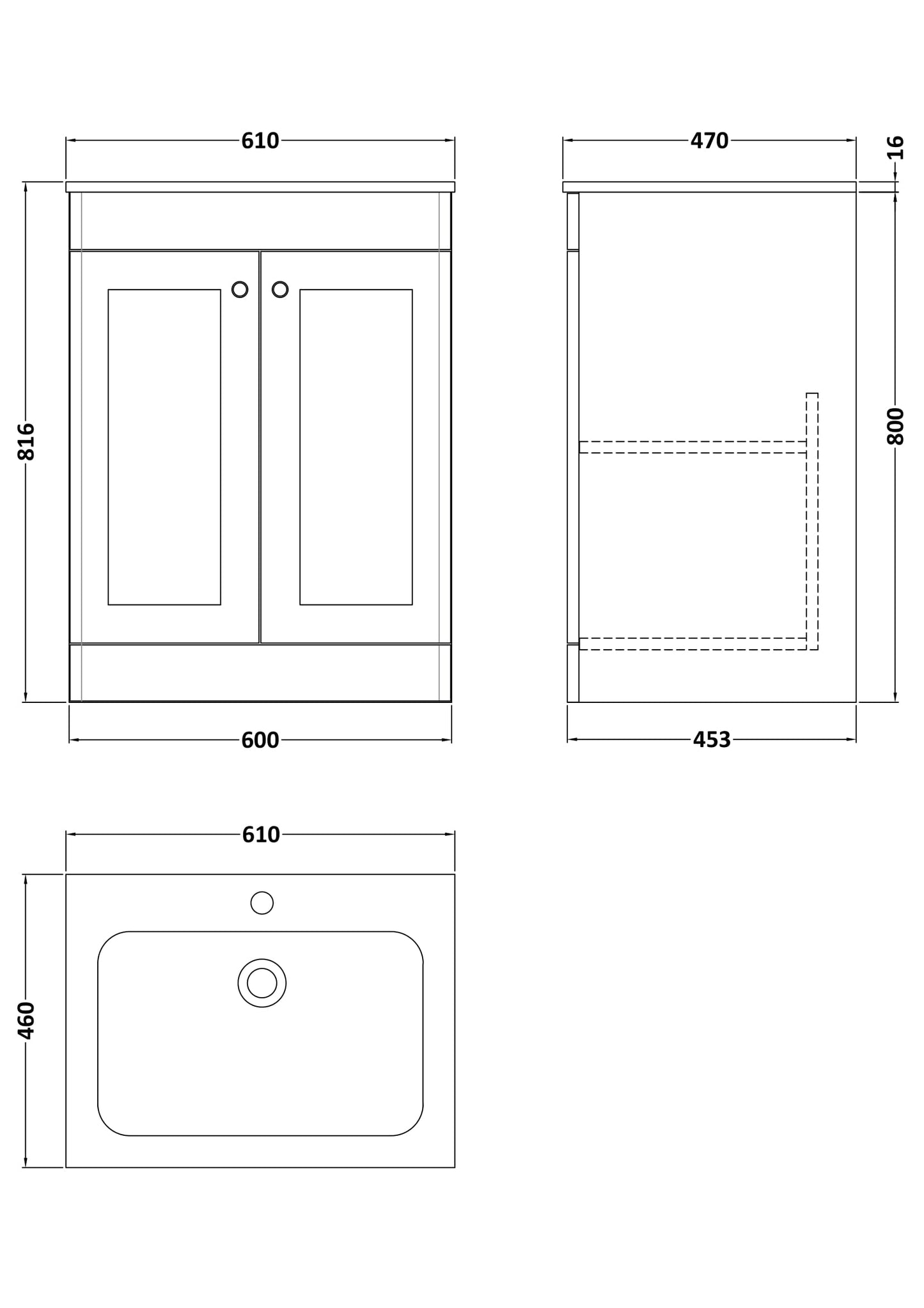 NUIE 600mm Floor Standing 2-Door Unit & Stone Basin 1TH