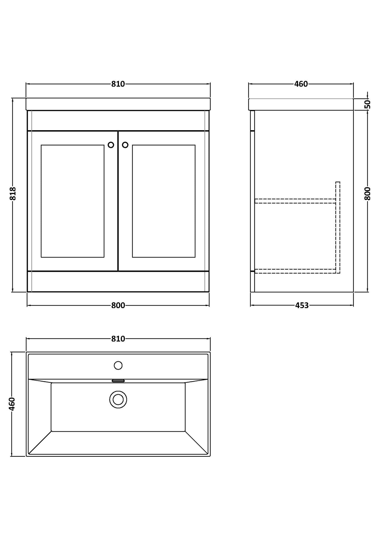 NUIE 800mm Floor Standing 2-Door Vanity with Basin - 1 Tap Hole