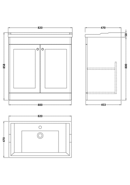 NUIE 800mm Floor Standing 2 Door Vanity & Basin 1TH