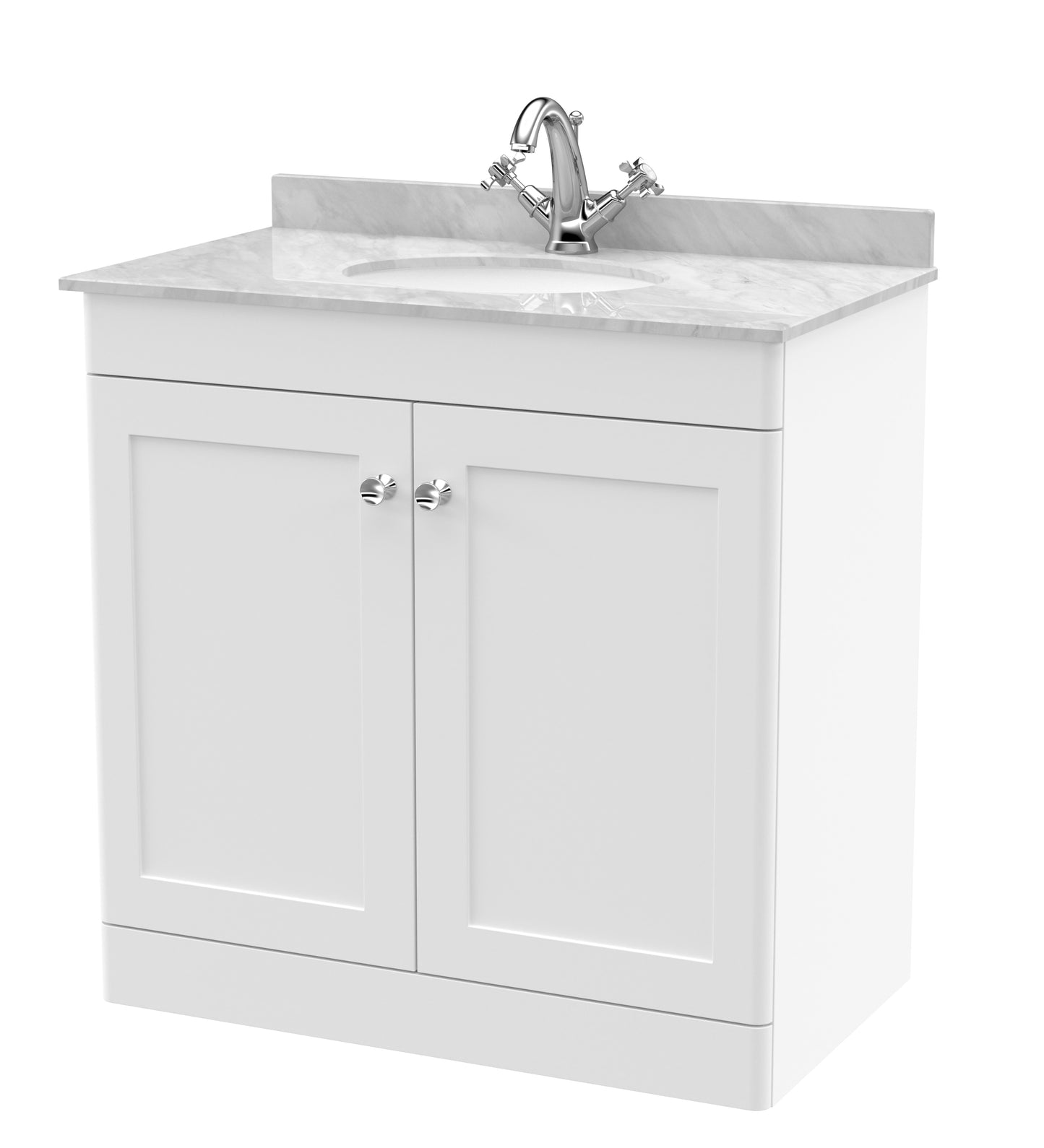 NUIE 800mm Floor Standing 2 Door Vanity & Marble Top 1TH