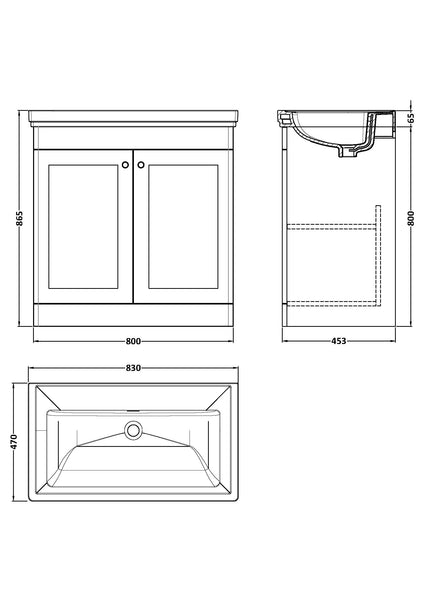 NUIE 800mm Floor Standing 2 Door Vanity & Basin 0TH