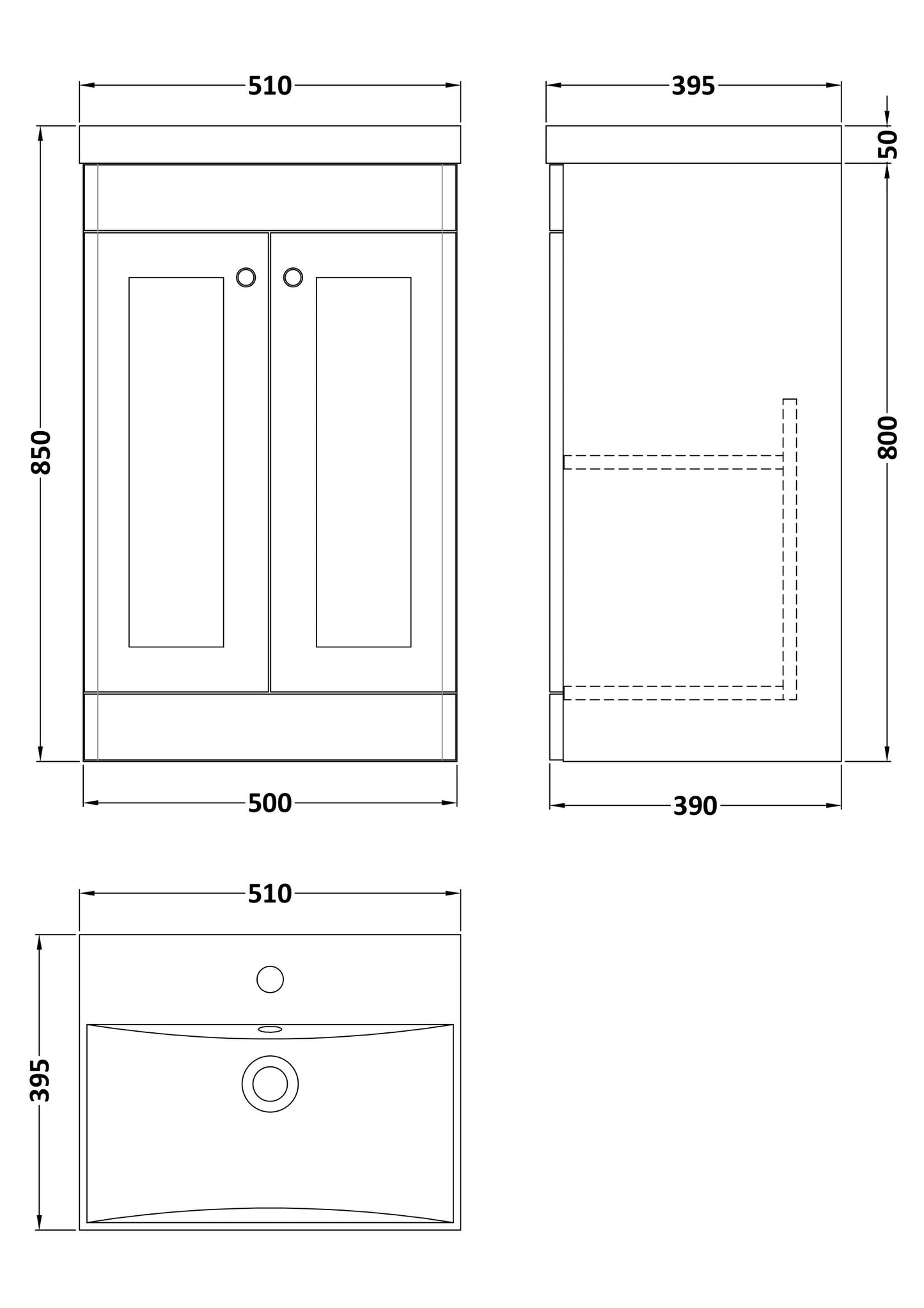 NUIE 500mm Floor Standing 2 Door Vanity & Basin 3