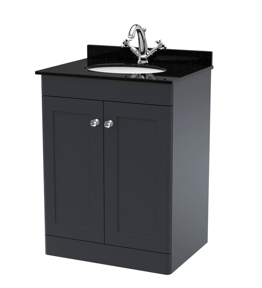 NUIE 600mm Floor Standing 2 Door Vanity & Marble Top 1TH