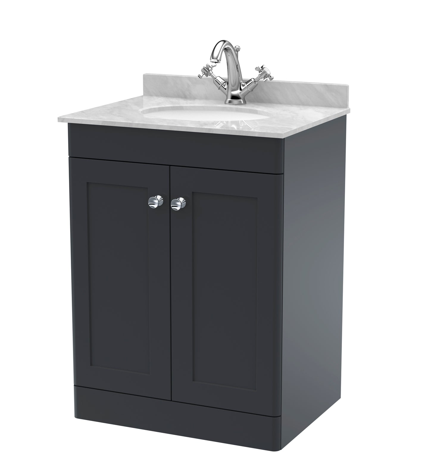 NUIE 600mm Floor Standing 2 Door Vanity & Marble Top 1TH