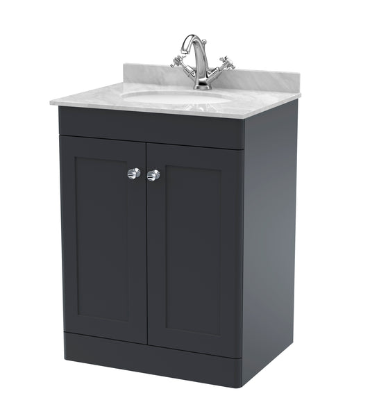 NUIE 600mm Floor Standing 2 Door Vanity & Marble Top 1TH