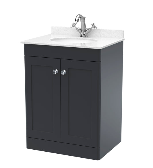 NUIE 600mm Floor Standing 2 Door Vanity & Marble Top 1TH
