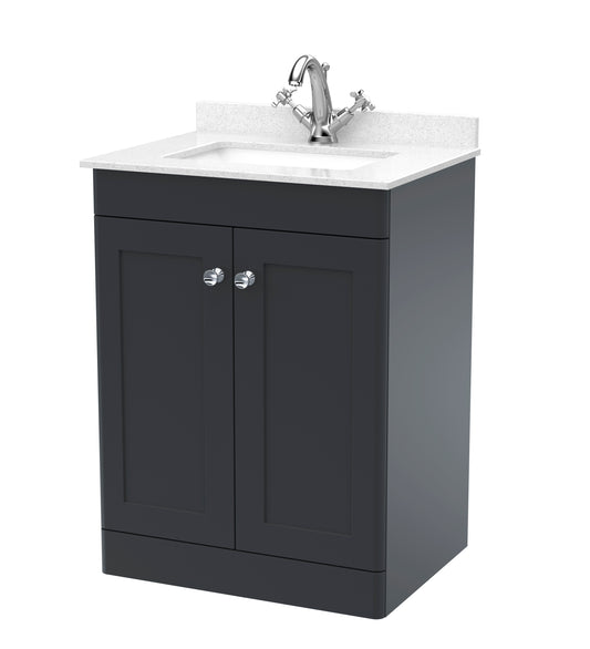NUIE 600mm Floor Standing 2 Door Vanity & Marble Top 1TH