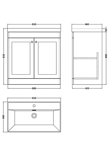 NUIE 800mm Floor Standing 2-Door Vanity with Basin - 1 Tap Hole