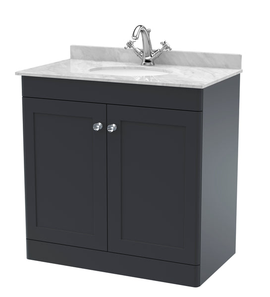 NUIE 800mm Floor Standing 2 Door Vanity & Marble Top 1TH