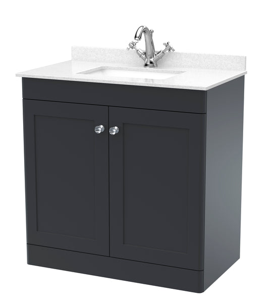 NUIE 800mm Floor Standing 2 Door Vanity & Marble Top 1TH
