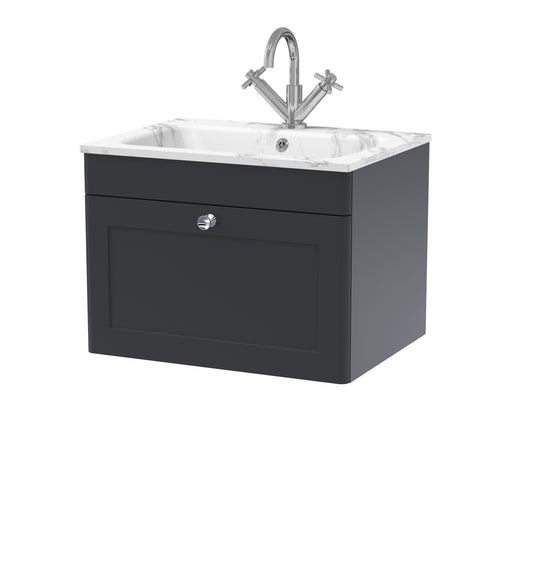 NUIE 600mm Wall Hung 1-Drawer Unit & Stone Basin 1TH