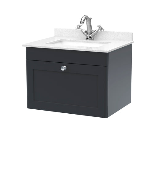 NUIE 600mm Wall Hung 1 Drawer Vanity & Marble Top 1TH