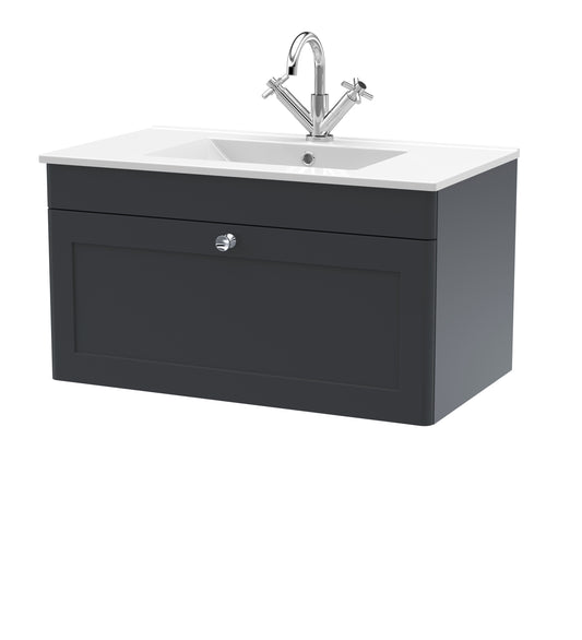 NUIE 800mm Wall Hung Single Drawer Vanity with Basin - 1 Tap Hole