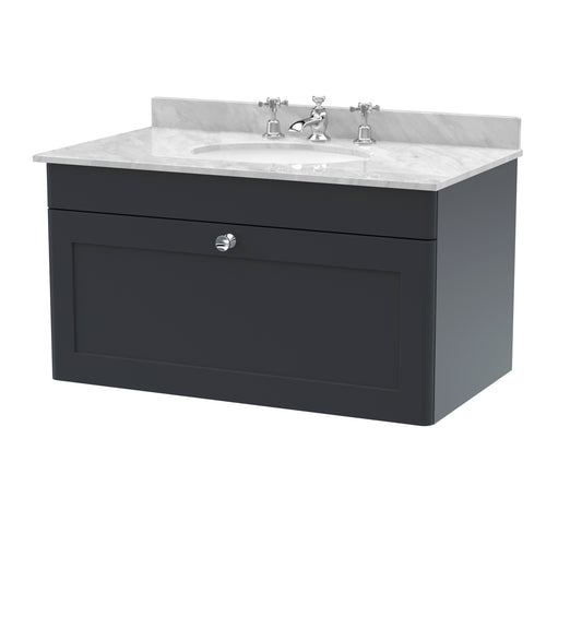 NUIE 800mm Wall Hung 1 Drawer Vanity & Marble Top 3TH