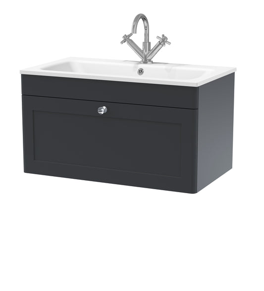 NUIE 800mm Wall Hung 1-Drawer Unit & Stone Basin 1TH
