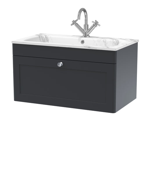 NUIE 800mm Wall Hung 1-Drawer Unit & Stone Basin 1TH