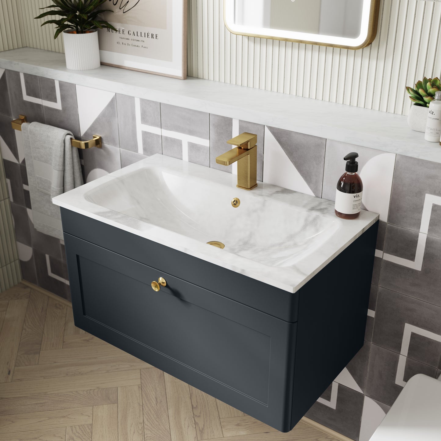 NUIE 800mm Wall Hung 1-Drawer Unit & Stone Basin 1TH