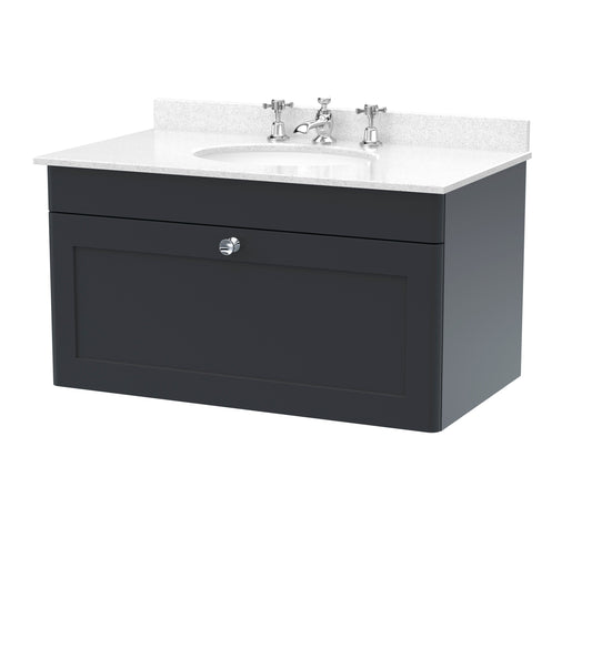 NUIE 800mm Wall Hung 1 Drawer Vanity & Marble Top 3TH
